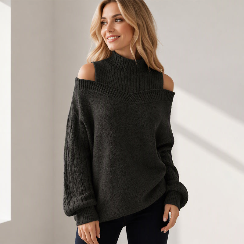 💖Black Friday Mega Deal – 50% off!💖 Women's Cold Shoulder Mock Neck Sweater