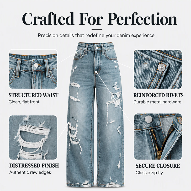 💖Black Friday Mega Deal – 50% off!💖👖Women's Chic Distressed Denim Wide-Leg Pants
