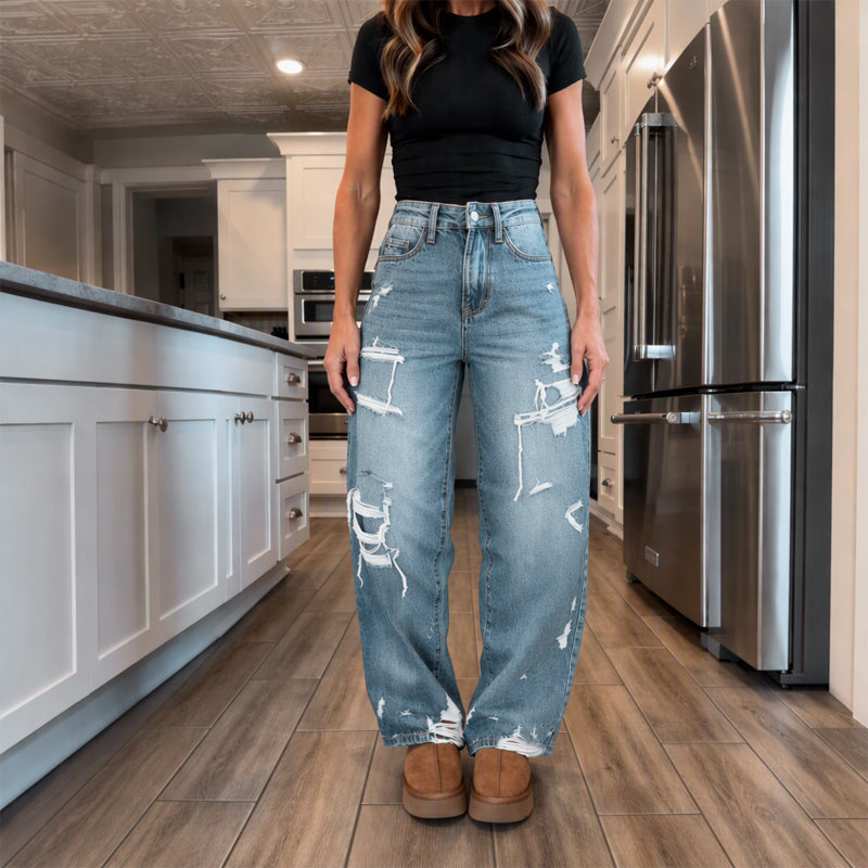 💖Black Friday Mega Deal – 50% off!💖👖Women's Chic Distressed Denim Wide-Leg Pants