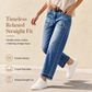 💖Black Friday Mega Deal – 50% off!💖Women's Vintage Stretchy Straight Leg Denim Jeans with Distressed Patch Pockets and Frayed Raw Hem