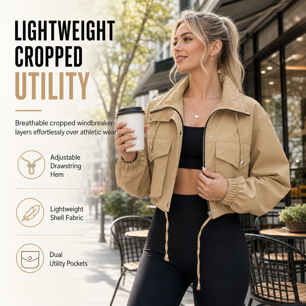 🖤Black Friday Sale:50% OFF🖤Women's Solid Color Short Zip Up Windbreaker Fall Coat
