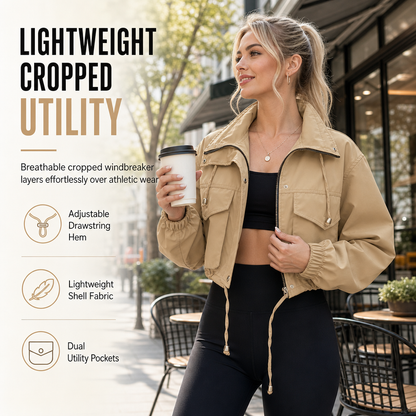 🖤Black Friday Sale:50% OFF🖤Women's Solid Color Short Zip Up Windbreaker Fall Coat