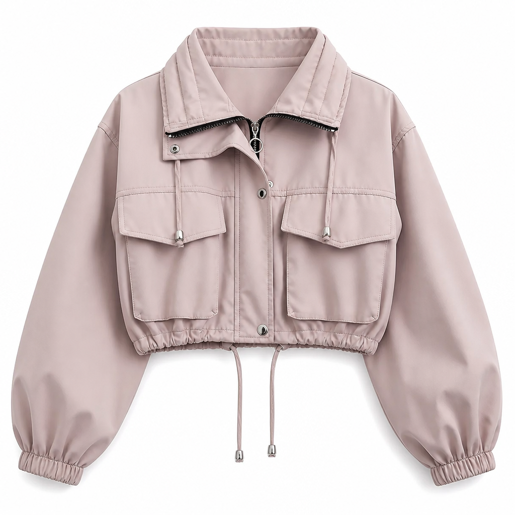 🖤Black Friday Sale:50% OFF🖤Women's Solid Color Short Zip Up Windbreaker Fall Coat