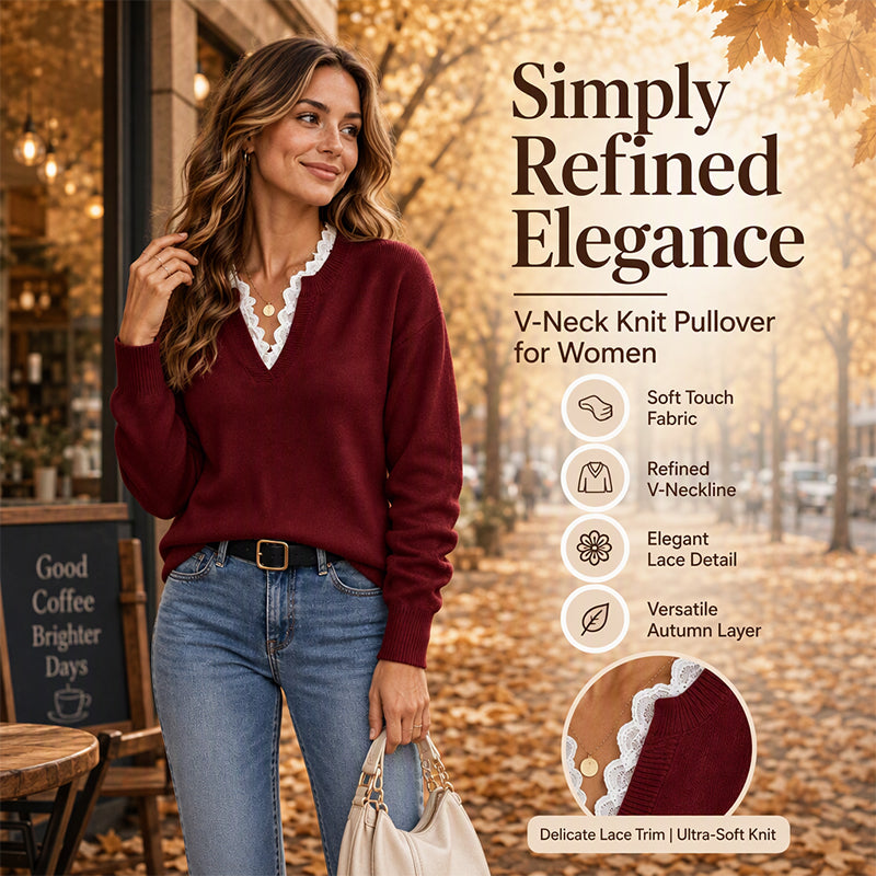💖Black Friday Mega Deal – 50% off!💖🍁Women's Mock Neck Lace Trim Knit Sweater