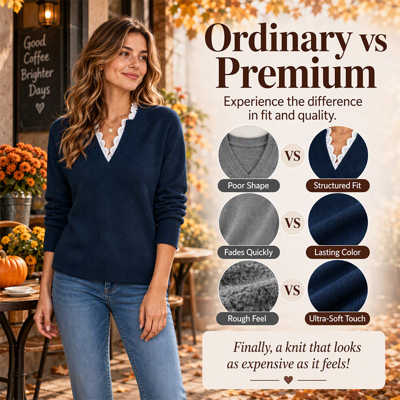 💖Black Friday Mega Deal – 50% off!💖🍁Women's Mock Neck Lace Trim Knit Sweater