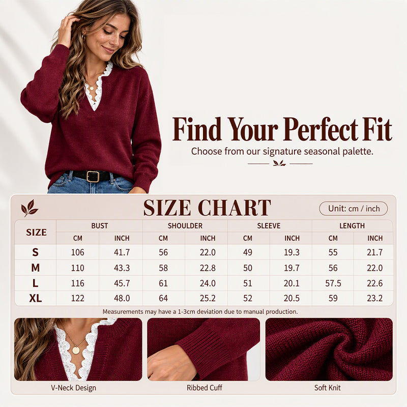 💖Black Friday Mega Deal – 50% off!💖🍁Women's Mock Neck Lace Trim Knit Sweater