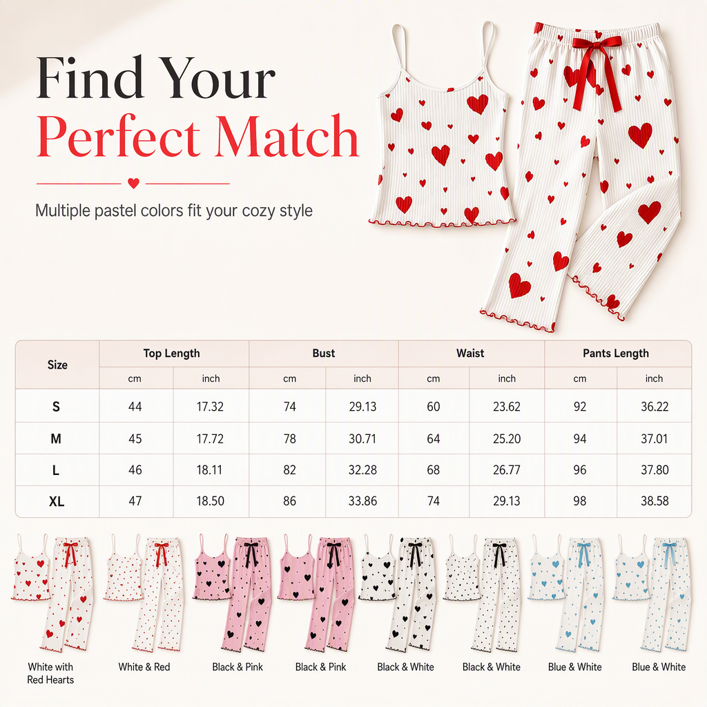💖Black Friday Mega Deal – 50% off!💖🧸Womens 2 Piece Ribbed Pajama Set Heart Print Camisole Top and Long Pants Loungewear🏡