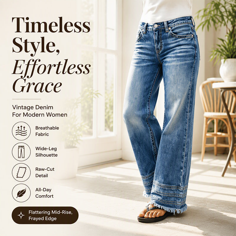💖Black Friday Mega Deal – 50% off!💖👖Women's Vintage Wide-Leg Jeans with Raw Hem