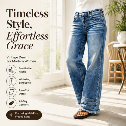 💖Black Friday Mega Deal – 50% off!💖👖Women's Vintage Wide-Leg Jeans with Raw Hem