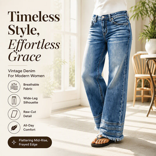 👖Women's Vintage Wide-Leg Jeans with Raw Hem