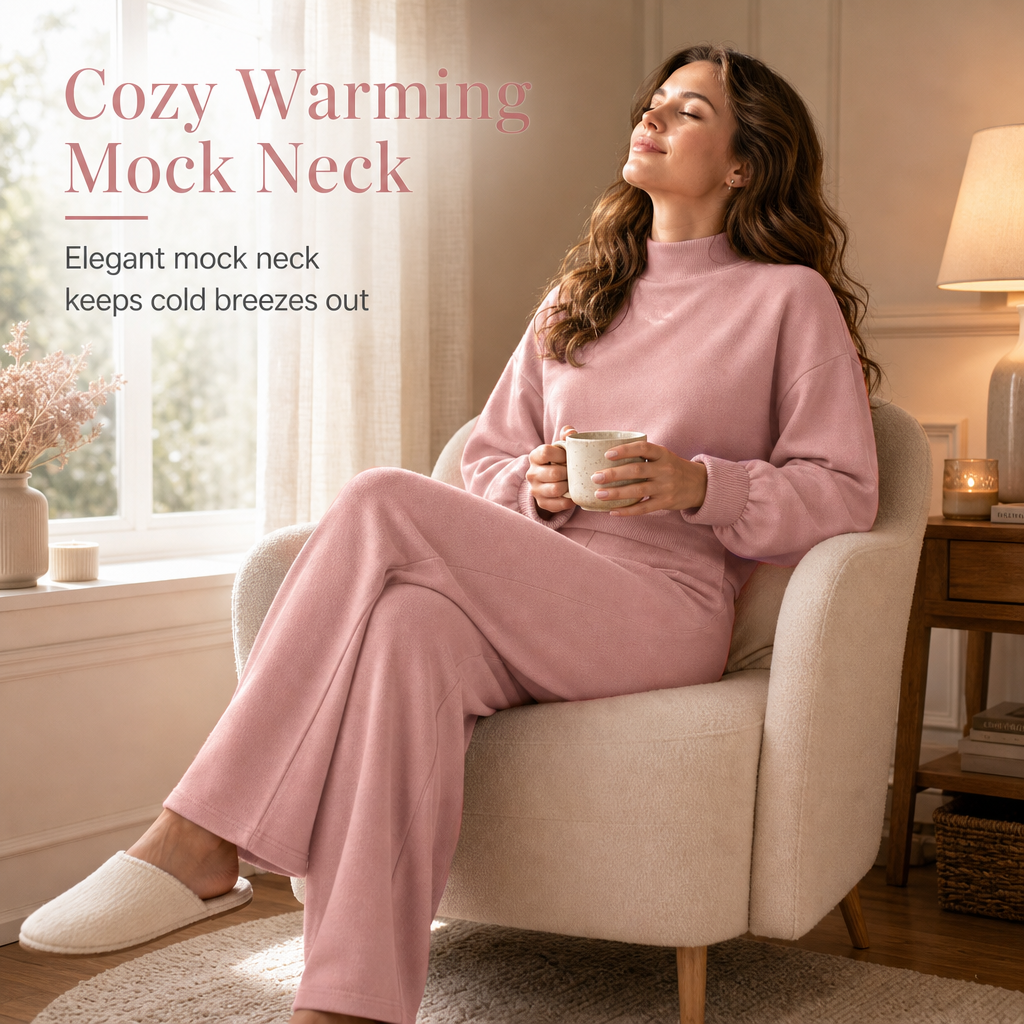 💖Black Friday Mega Deal – 50% off!💕 Cozy Chic Knit Lounge Set ✨ Women's Mock Neck Top & Wide-Leg Pants Set