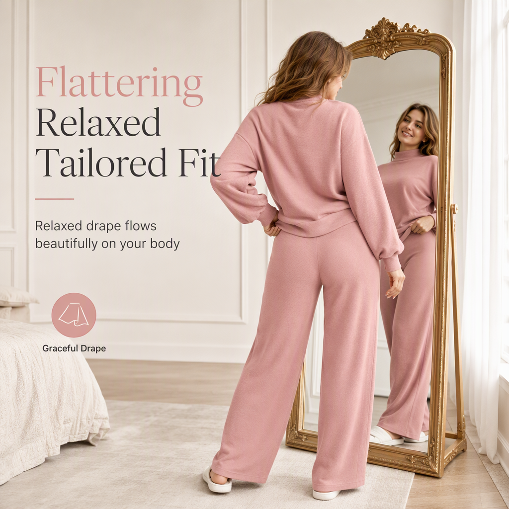 💖Black Friday Mega Deal – 50% off!💕 Cozy Chic Knit Lounge Set ✨ Women's Mock Neck Top & Wide-Leg Pants Set