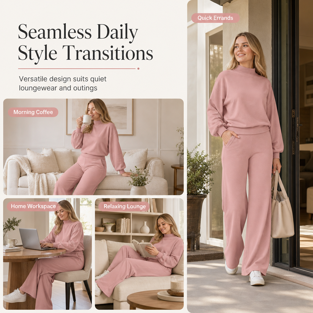 💖Black Friday Mega Deal – 50% off!💕 Cozy Chic Knit Lounge Set ✨ Women's Mock Neck Top & Wide-Leg Pants Set