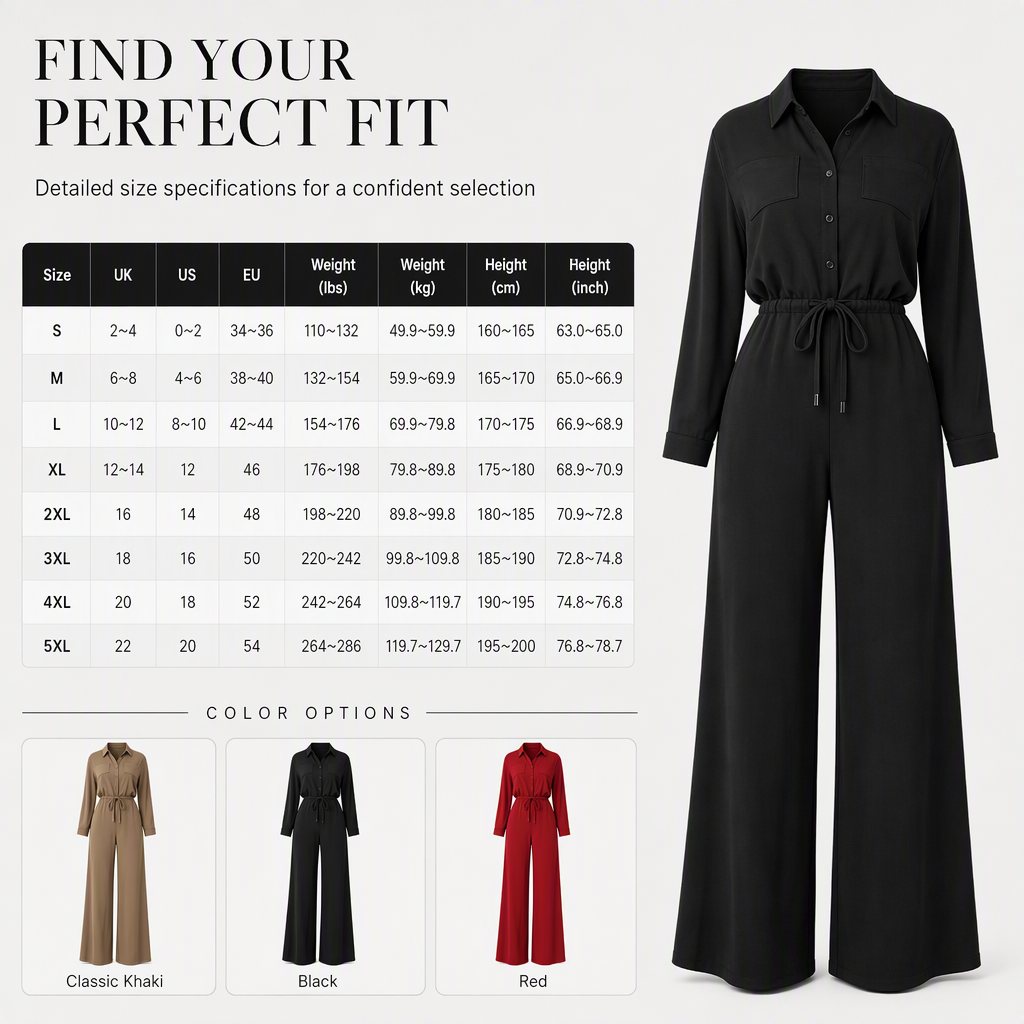 🖤Black Friday Sale:50% OFF🖤 😎Women's Solid Color Lapel Collar Shirt Style Jumpsuit with Waist Tie