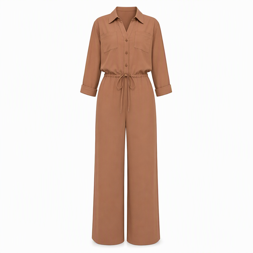 🖤Black Friday Sale:50% OFF🖤 😎Women's Solid Color Lapel Collar Shirt Style Jumpsuit with Waist Tie