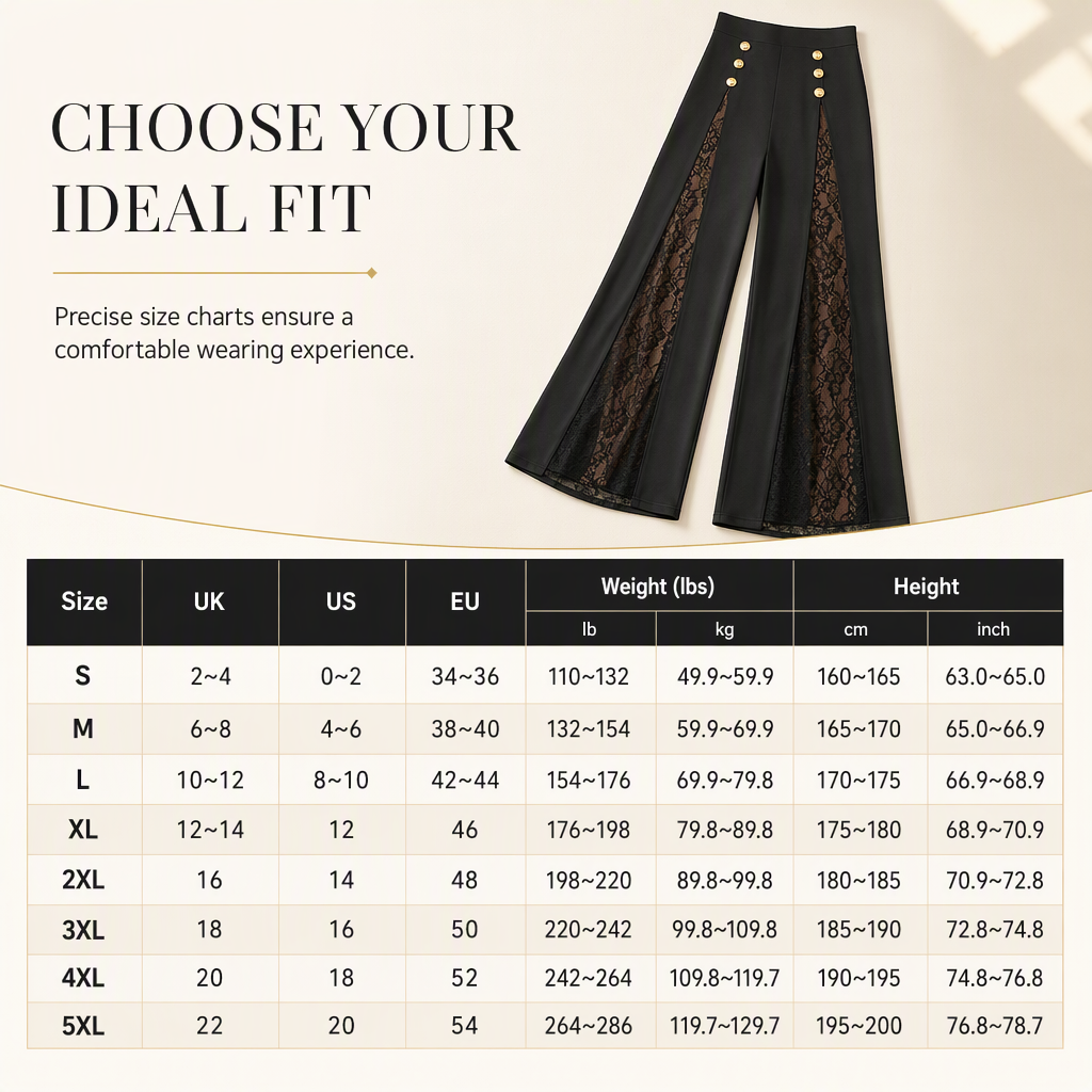 💖Black Friday Mega Deal – 50% off!💖 Women's High Waisted Lace Spliced Wide Leg Trousers with Decorative Gold Buttons