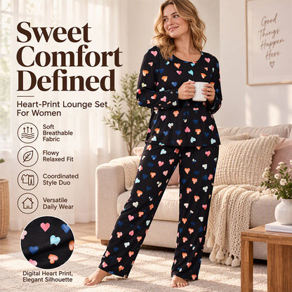 💖Black Friday Mega Deal – 50% off!💖Women's Heart Print Long Sleeve Pajama Set🌸