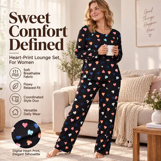 💖Black Friday Mega Deal – 50% off!💖Women's Heart Print Long Sleeve Pajama Set🌸