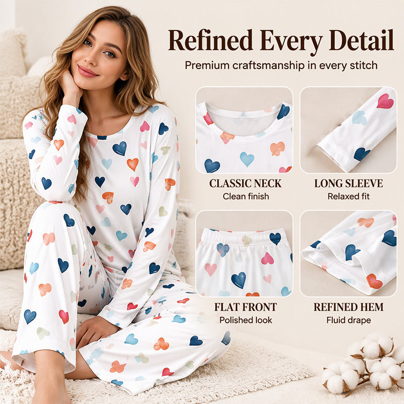 💖Black Friday Mega Deal – 50% off!💖Women's Heart Print Long Sleeve Pajama Set🌸