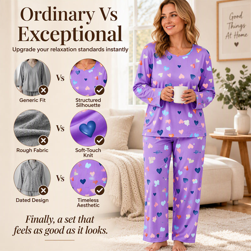 💖Black Friday Mega Deal – 50% off!💖Women's Heart Print Long Sleeve Pajama Set🌸