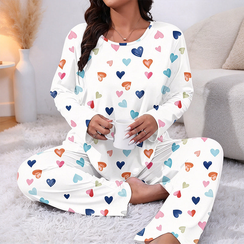 💖Black Friday Mega Deal – 50% off!💖Women's Heart Print Long Sleeve Pajama Set🌸