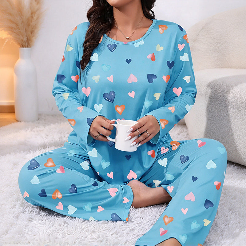 💖Black Friday Mega Deal – 50% off!💖Women's Heart Print Long Sleeve Pajama Set🌸