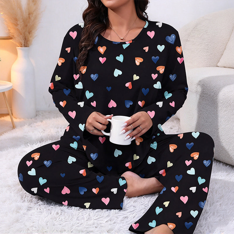 💖Black Friday Mega Deal – 50% off!💖Women's Heart Print Long Sleeve Pajama Set🌸