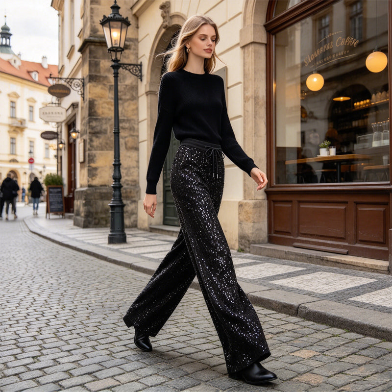 🖤Black Friday Sale:50% OFF🖤 💎Women's Sparkling Sequin Wide-Leg Pants