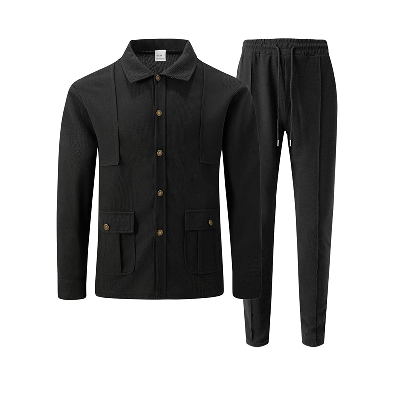 🖤Black Friday Sale:50% OFF🖤 Men's Waffle Knit Cardigan Jacket & Pants Set