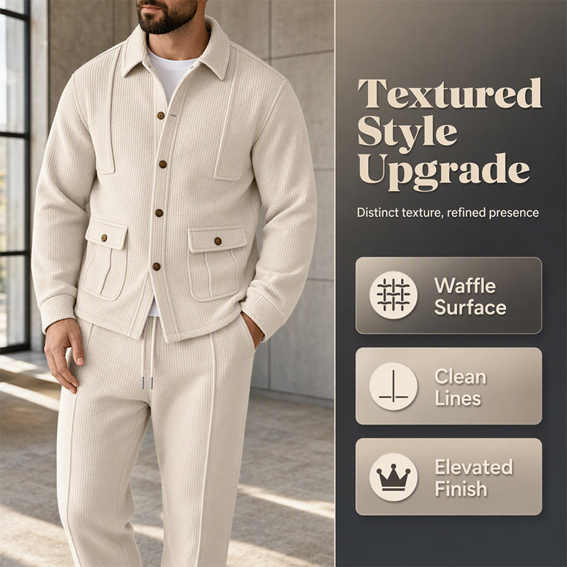 🖤Black Friday Sale:50% OFF🖤 Men's Waffle Knit Cardigan Jacket & Pants Set