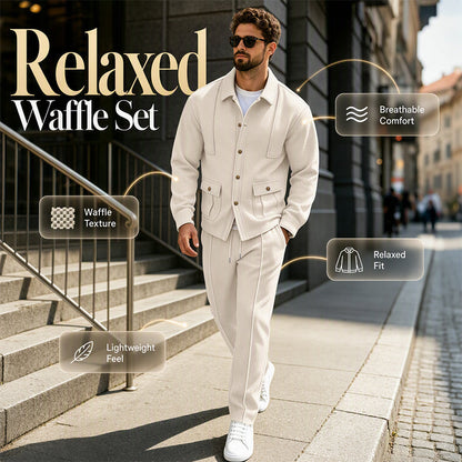 🖤Black Friday Sale:50% OFF🖤 Men's Waffle Knit Cardigan Jacket & Pants Set