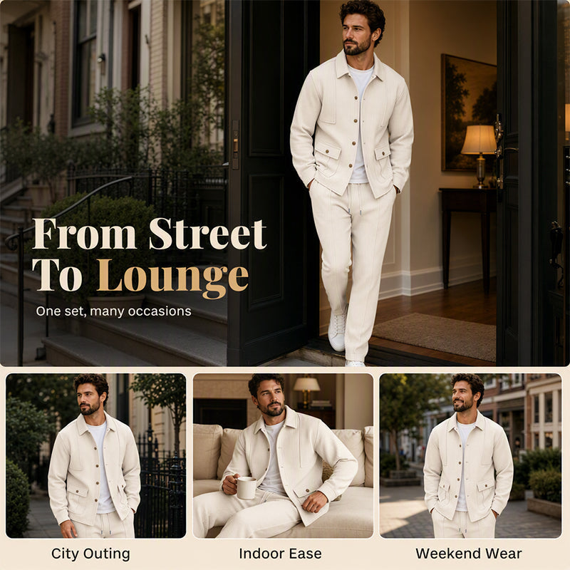 🖤Black Friday Sale:50% OFF🖤 Men's Waffle Knit Cardigan Jacket & Pants Set