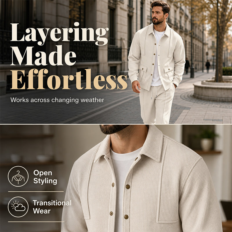 🖤Black Friday Sale:50% OFF🖤 Men's Waffle Knit Cardigan Jacket & Pants Set