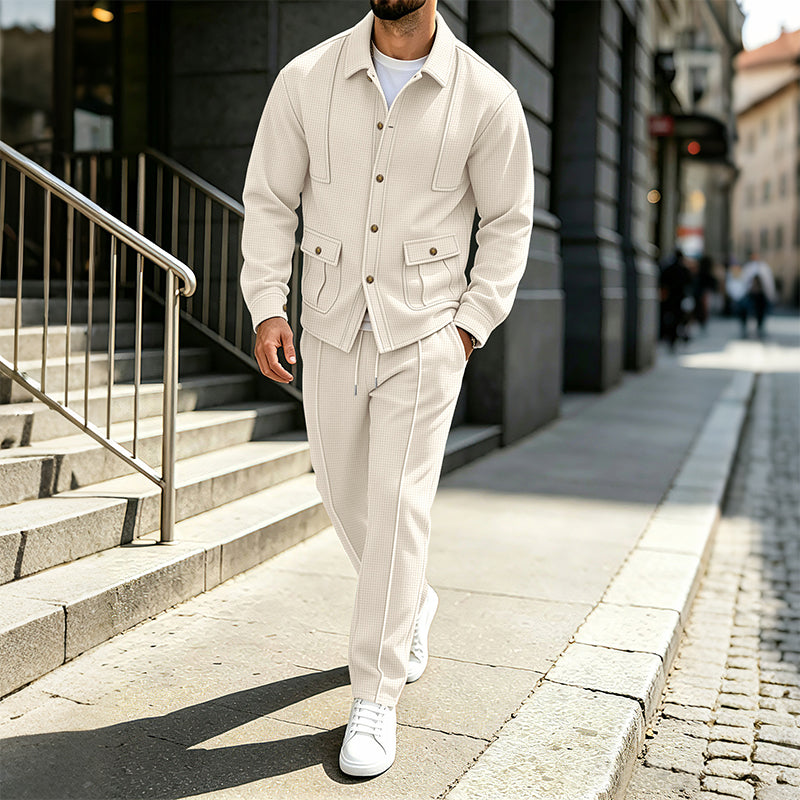 🖤Black Friday Sale:50% OFF🖤 Men's Waffle Knit Cardigan Jacket & Pants Set