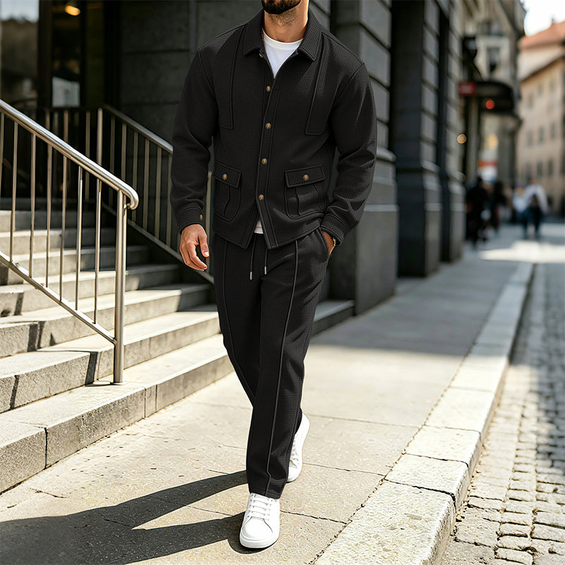 🖤Black Friday Sale:50% OFF🖤 Men's Waffle Knit Cardigan Jacket & Pants Set