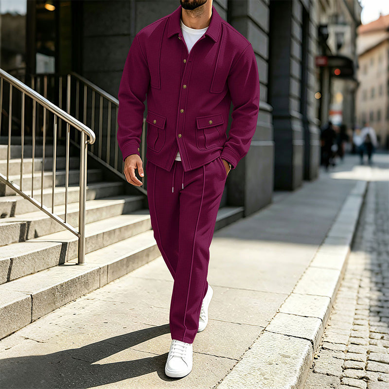 🖤Black Friday Sale:50% OFF🖤 Men's Waffle Knit Cardigan Jacket & Pants Set