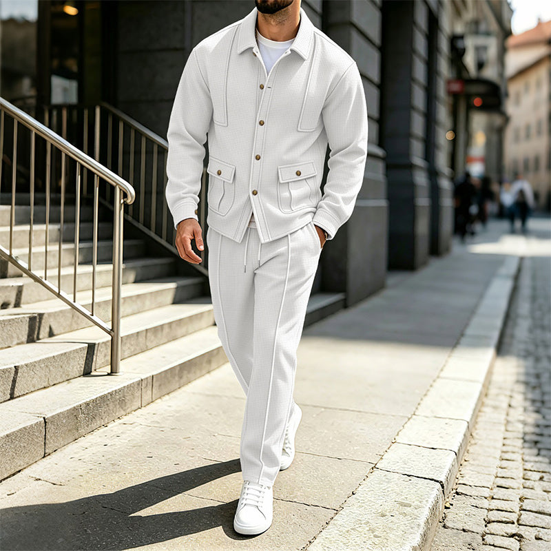 🖤Black Friday Sale:50% OFF🖤 Men's Waffle Knit Cardigan Jacket & Pants Set