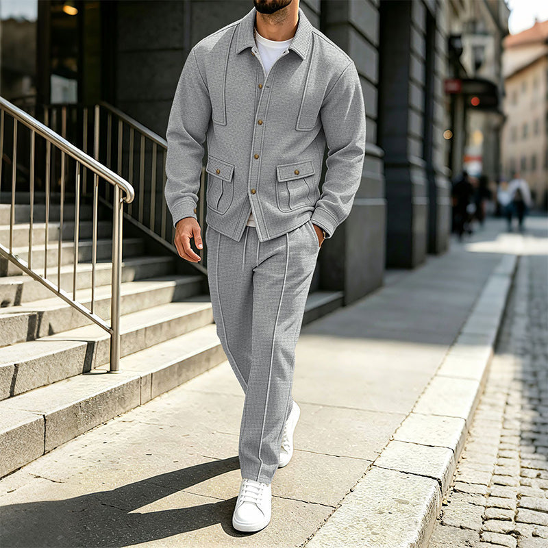 🖤Black Friday Sale:50% OFF🖤 Men's Waffle Knit Cardigan Jacket & Pants Set