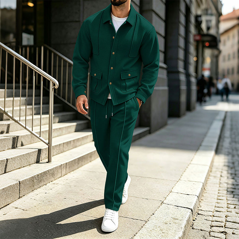 🖤Black Friday Sale:50% OFF🖤 Men's Waffle Knit Cardigan Jacket & Pants Set