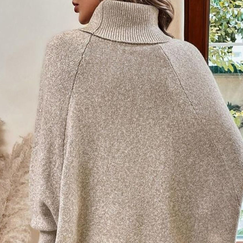 Women's Elegant High-Neck Asymmetrical Hem Cape Sweater