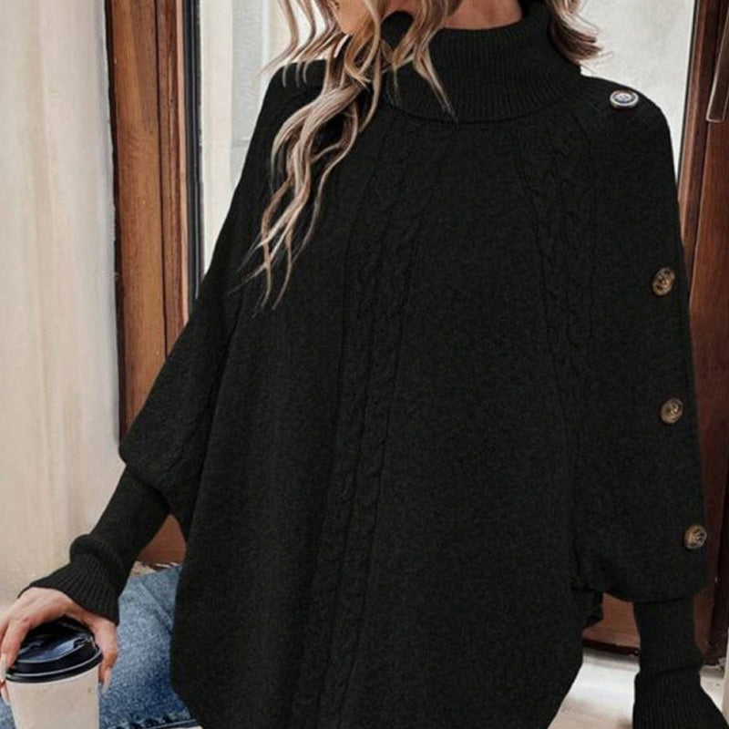 Women's Elegant High-Neck Asymmetrical Hem Cape Sweater