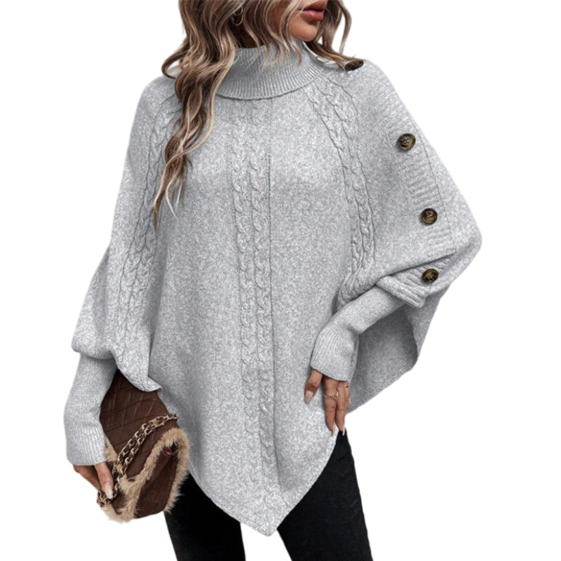 Women's Elegant High-Neck Asymmetrical Hem Cape Sweater