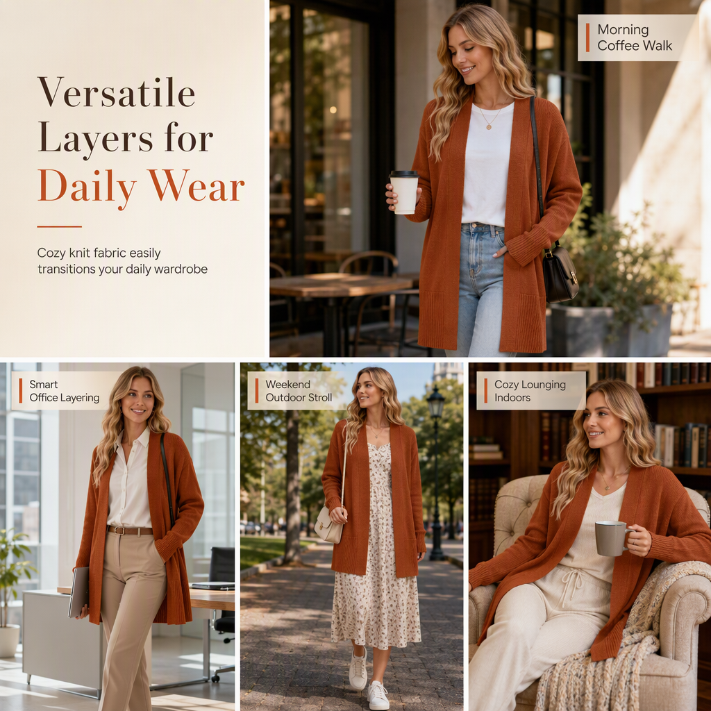 💖Black Friday Mega Deal – 50% off!💖 🌺Women's Mid-Length Open Front Knit Cardigan Sweater with Ribbed Cuffs