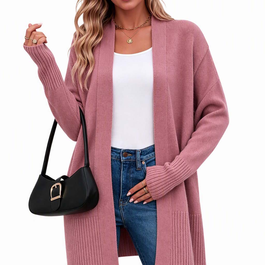 💖Black Friday Mega Deal – 50% off!💖 🌺Women's Mid-Length Open Front Knit Cardigan Sweater with Ribbed Cuffs