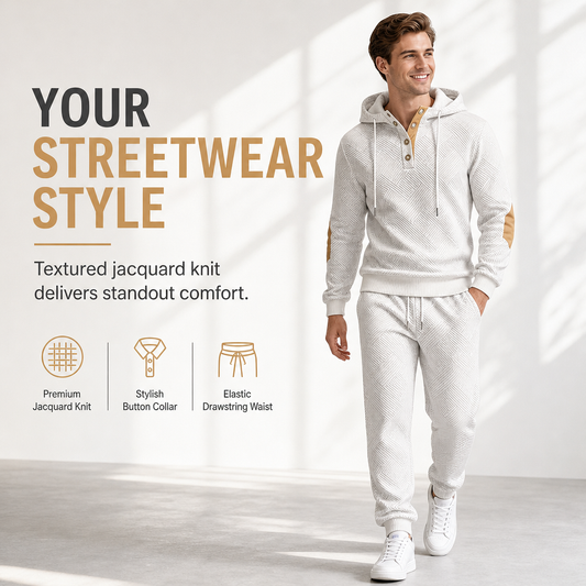 Men's 2 Piece Hoodie Set – Premium Jacquard Knit, Breathable & Always Cool