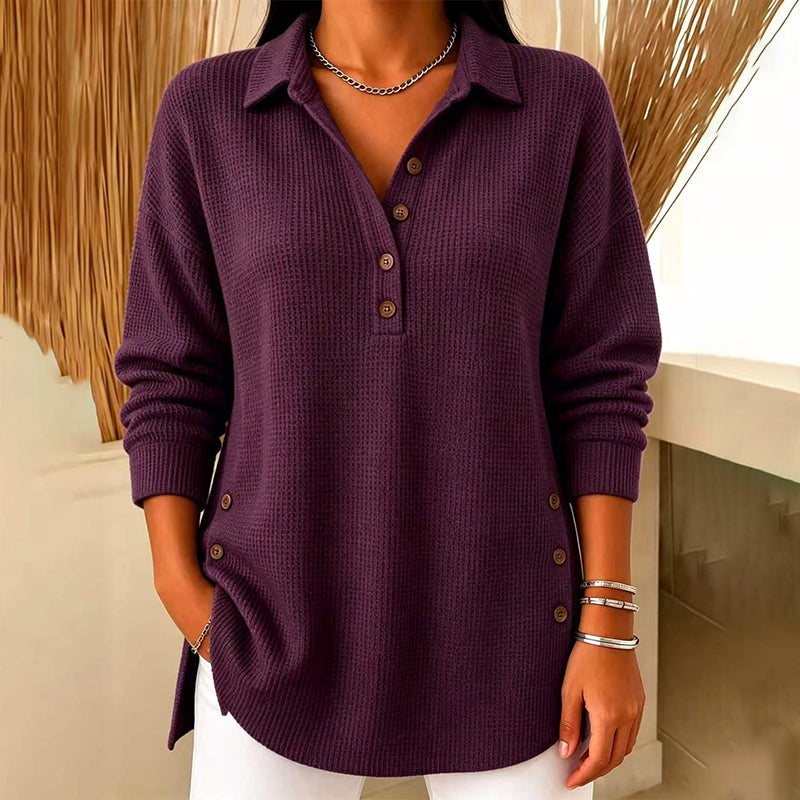 💖Black Friday Mega Deal – 50% off!💖 Women's Waffle Knit Long Sleeve Top ☁️
