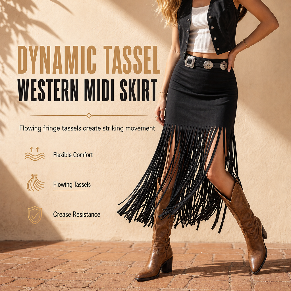🖤Black Friday Sale:50% OFF🖤 🤠 Women's Elastic Fringe Tassel Skirt Fashionable Versatile Spring and Autumn Skirt