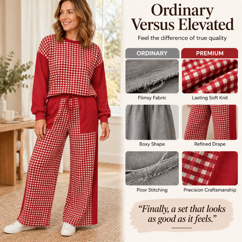 💖Black Friday Mega Deal – 50% off!💖✨Women's Gingham Long Sleeve Top & Wide-Leg Pants Set