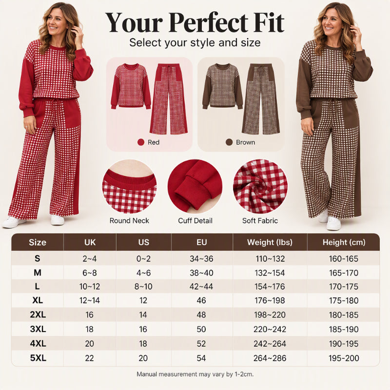 💖Black Friday Mega Deal – 50% off!💖✨Women's Gingham Long Sleeve Top & Wide-Leg Pants Set