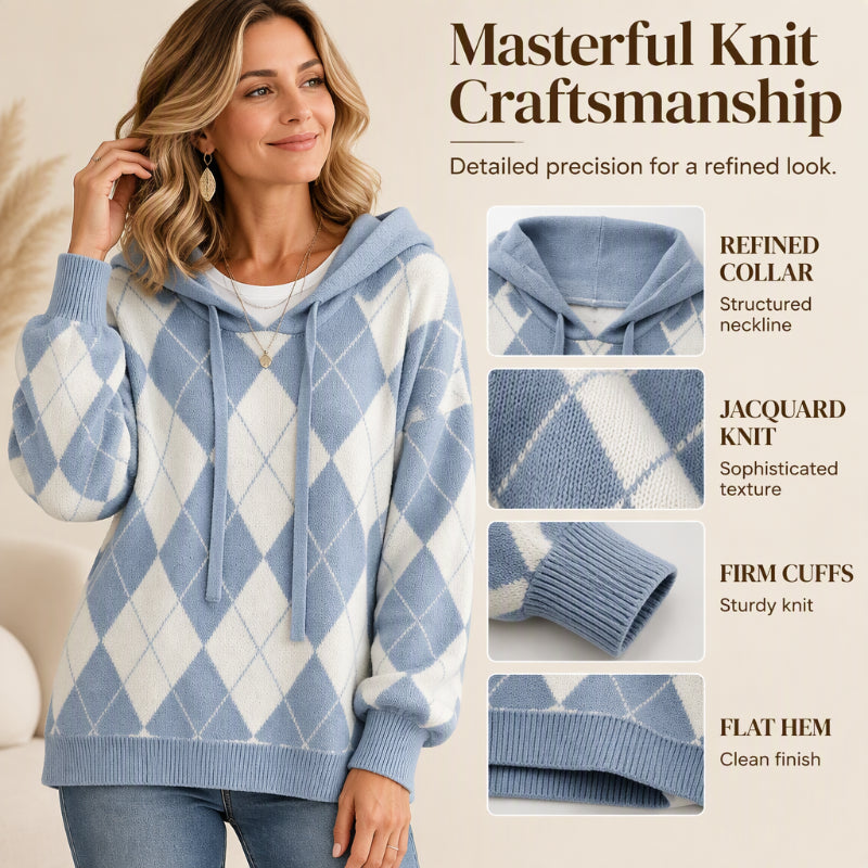 💖Black Friday Mega Deal – 50% off!💖☁️ Women's Casual Argyle Hooded Sweater